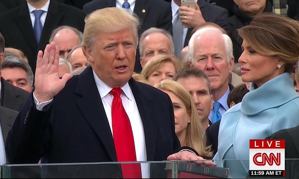 Trump taking the oath in 2016